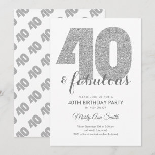 Invitation Parties scintillant d'argent moderne 40 & Fabuleus
