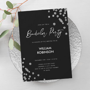 Invitation Parties scintillant d'argent moderne Confetti Bach