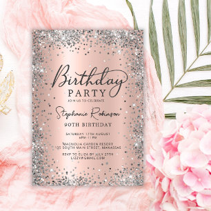 Invitation Parties scintillant d'argent moderne et or Rose 90