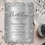 Invitation Parties scintillant d'argent moderne Foil en métal<br><div class="desc">Parties scintillant moderne et élégante argent et Metal 30e anniversaire invitations de fête. Ce design de carte de fille adulte présente un script de calligraphie manuscrit élégant, cadre de parties scintillant de glam faux argent autour de l'argent gris faux brossé feuille métallique look arrière - plan. Facile à personnaliser, parfait...</div>