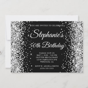 Invitation Parties scintillant d'argent Monogramme noir 50e a