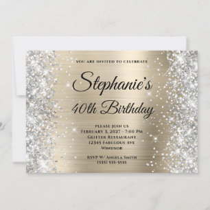 Invitation Parties scintillant d'argent Monogramme or pâle 40