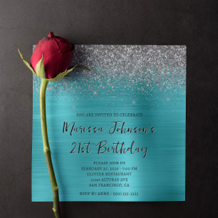 Invitation Parties scintillant d'argent mousseux Aqua Blue 21
