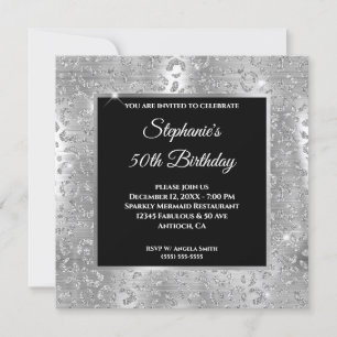 Invitation Parties scintillant d'argent mousseux Empreinte de