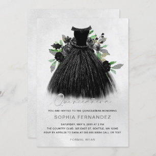 Invitation Parties scintillant d'argent noir Robe florale Qui