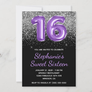 Invitation Parties scintillant d'argent Noir Royal Purple Num