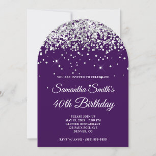 Invitation Parties scintillant d'argent noir violet photo 40e