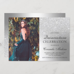 Invitation parties scintillant d'argent ombre photo métalliqu