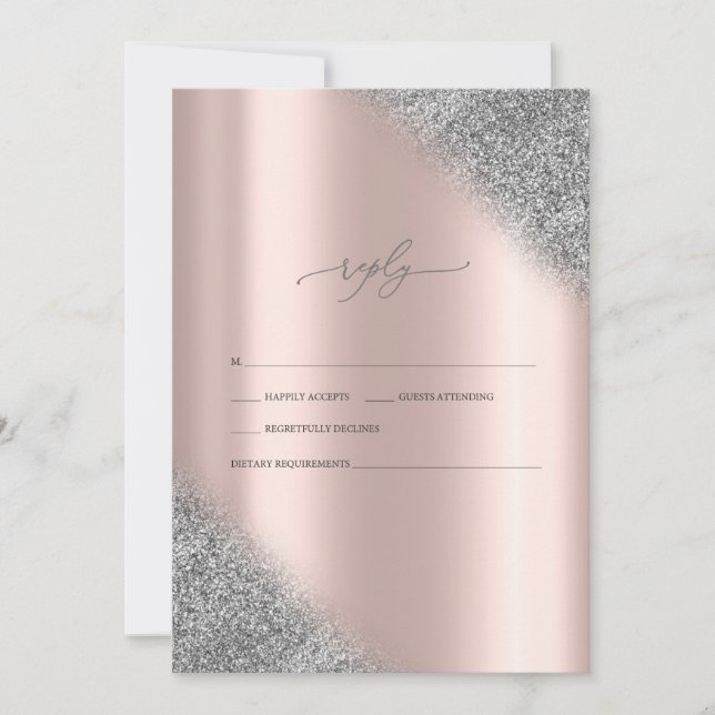 Invitation Parties scintillant d'argent Ombre Rose mariage d' (Devant)