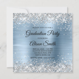 Invitation Parties scintillant d'argent pâle bleu Monogramme