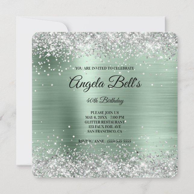 Invitation Parties scintillant d'argent Pale Mint Foil Fancy  (Dos)