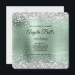 Invitation Parties scintillant d'argent Pale Mint Foil Fancy<br><div class="desc">Un glamour monogrammed 40e anniversaire arrondi angle carré de forme invitation pour elle. Faux parties scintillant brillante en argent avec éclat contre une imitation graphique en feuille de métal brossé vert menthe moderne. On peut customiser le monogramme de calligraphie noir et blanc au centre. Tous les éléments brillants et brillants...</div>