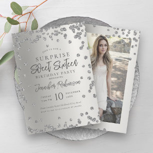 Invitation Parties scintillant d'argent photo SURPRISE Sweet 
