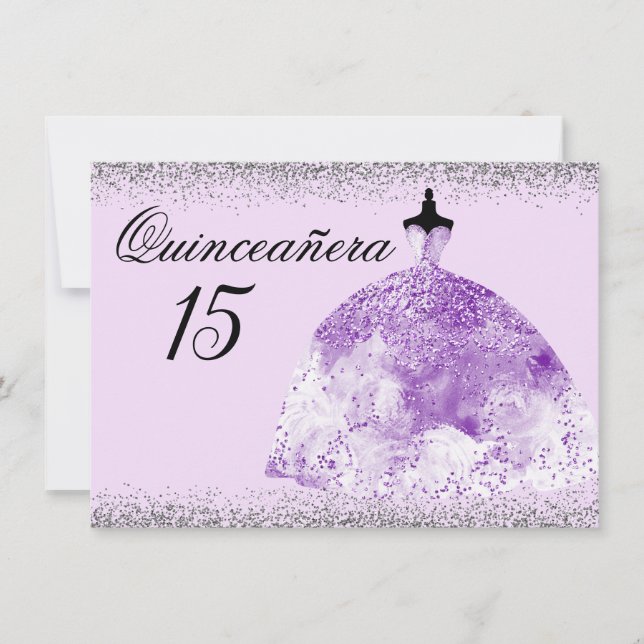 Invitation Parties scintillant d'argent Purple Gown Quinceane (Devant)