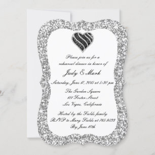Invitation Parties scintillant d'argent Repétition de coeur n
