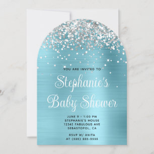 Invitation Parties scintillant d'argent Robin Baby shower ble