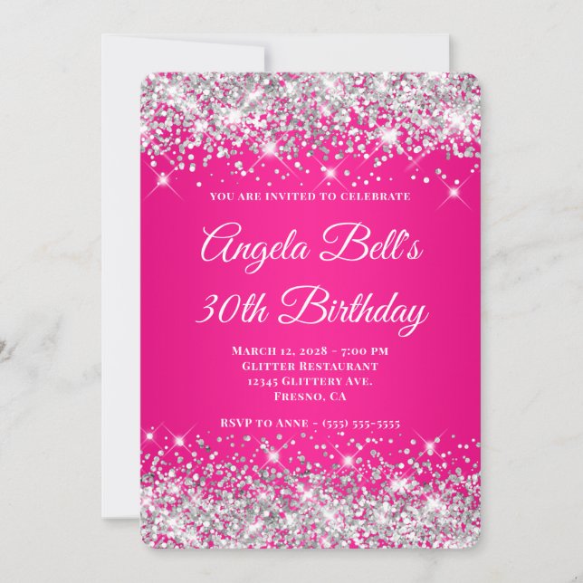 Invitation Parties scintillant d'argent rose chaud Gradient 3 (Devant)