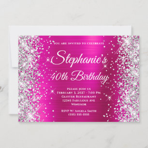 Invitation Parties scintillant d'argent rose chaud joli 40e a