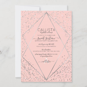 Invitation Parties scintillant d'argent rose Confetti Terrari