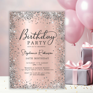 Invitation Parties scintillant d'argent Rose Gold Sweet 16 An