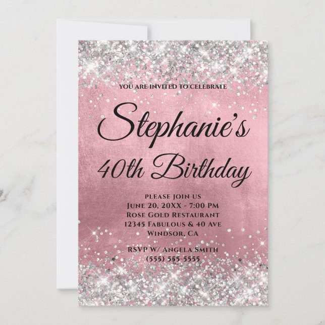 Invitation Parties scintillant d'argent rose huile Fancy Mono (Devant)