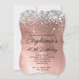 Invitation Parties scintillant d'argent Rose or Monogramme 40