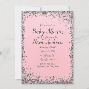 Invitation Parties scintillant d'argent rose pâle Glam Baby s