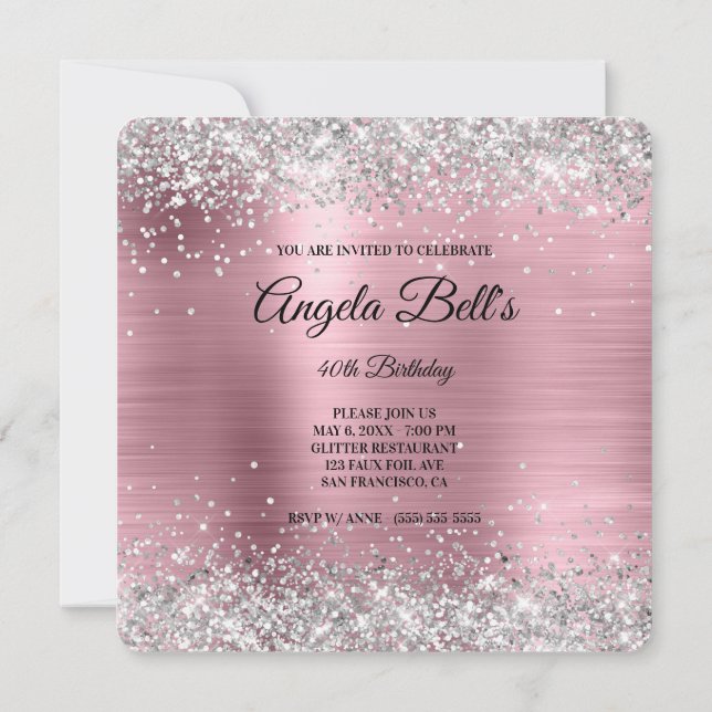 Invitation Parties scintillant d'argent rose pâle huile Fancy (Dos)