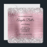 Invitation Parties scintillant d'argent rose pâle huile Fancy<br><div class="desc">Un glamour monogrammed 40e anniversaire arrondi angle carré de forme invitation pour elle. Faux parties scintillant argent brillant avec éclat contre une fausse image graphique en feuille de métal brossé rose pâle. On peut customiser le monogramme de calligraphie noir et blanc au centre. Tous les éléments brillants et brillants de...</div>