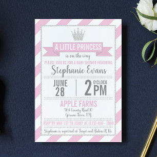 Invitation Parties scintillant d'argent rose princesse Baby s