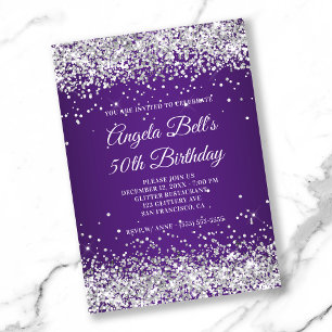 Invitation Parties scintillant d'argent Royal violet Ombre 50
