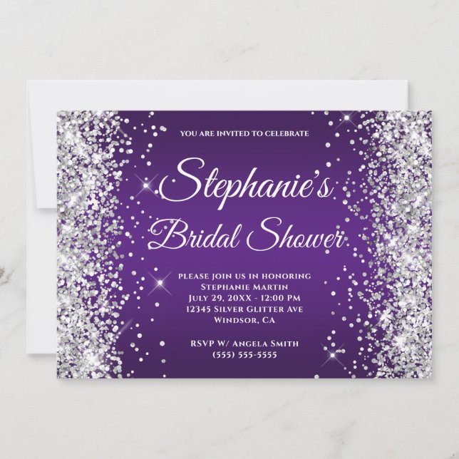 Invitation Parties scintillant d'argent Royal violet Ombre fa (Devant)