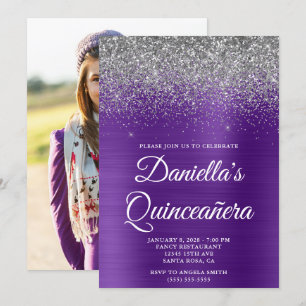 Invitation Parties scintillant d'argent Royal violet photo Qu