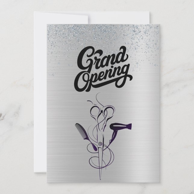 Invitation Parties scintillant d'argent Salon de beauté Grand (Devant)