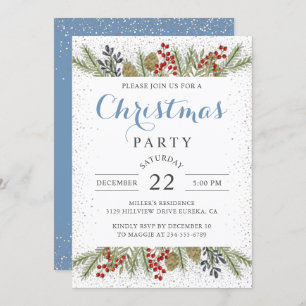 Invitation Parties scintillant d'argent Snow Holly Berries No