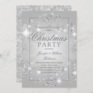 Invitation Parties scintillant d'argent Snowflake Noël Fête 