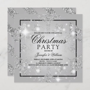 Invitation Parties scintillant d'argent Snowflake Noël Fête