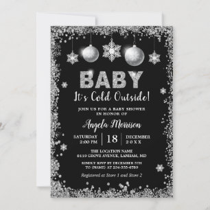 Invitation Parties scintillant d'argent Snowflakes Baby Il fa