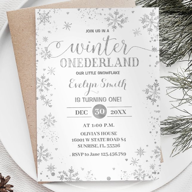 Invitation Parties scintillant d'argent Snowflakes hiver Anni (Créateur téléchargé)