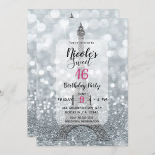 Invitation Parties scintillant d'argent Sparkle Bling Tour Ei
