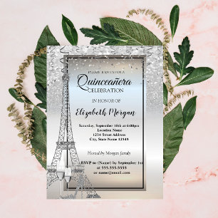 Invitation Parties scintillant d'argent Tour Eiffel, Verre Qu