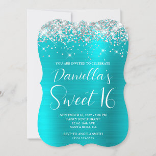 Invitation Parties scintillant d'argent Turquoise Bleu Luxueu