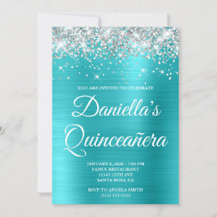 Invitation Parties scintillant d'argent Turquoise Blue Foil Q