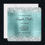 Invitation Parties scintillant d'argent Turquoise Foil Fancy<br><div class="desc">Une invitation glamour monogrammée de 40ème anniversaire pour elle. Faux parties scintillant argent brillant avec éclat contre une fausse image graphique en feuille de métal brossé turquoise. On peut customiser le monogramme de calligraphie noir et blanc au centre. Tous les éléments brillants et brillants de ce design girly moderne sont...</div>