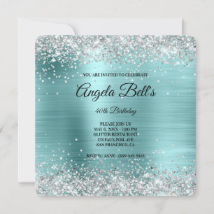 Invitation Parties scintillant d'argent Turquoise Foil Fancy