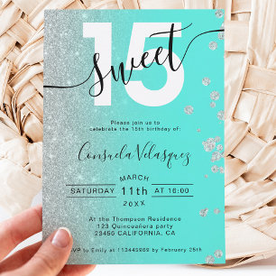 Invitation Parties scintillant d'argent turquoise Quinceanera