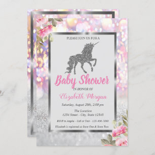 Invitation Parties scintillant d'argent Unicorn Bokeh, Baby s