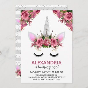 Invitation Parties scintillant d'argent Unicorn Princesse Ann