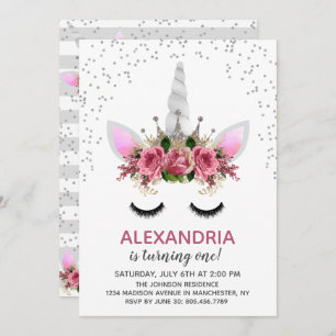 Invitation Parties scintillant d'argent Unicorn Princesse Ann