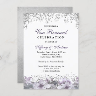 Invitation Parties scintillant d'argent violet fleuri Vow Ren